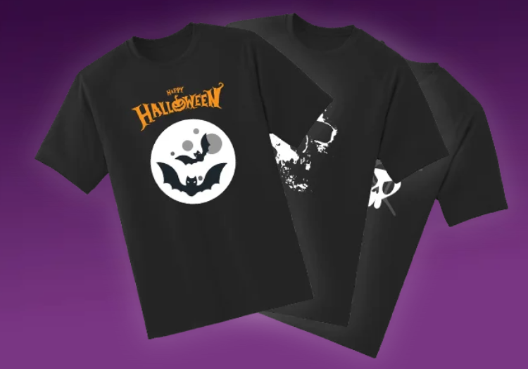 Some black t-shirts with custom designs for Halloween