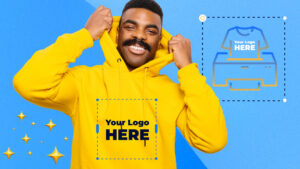 A man wearing a customizable hoodie