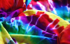 Brightly colored tie-dye fabric