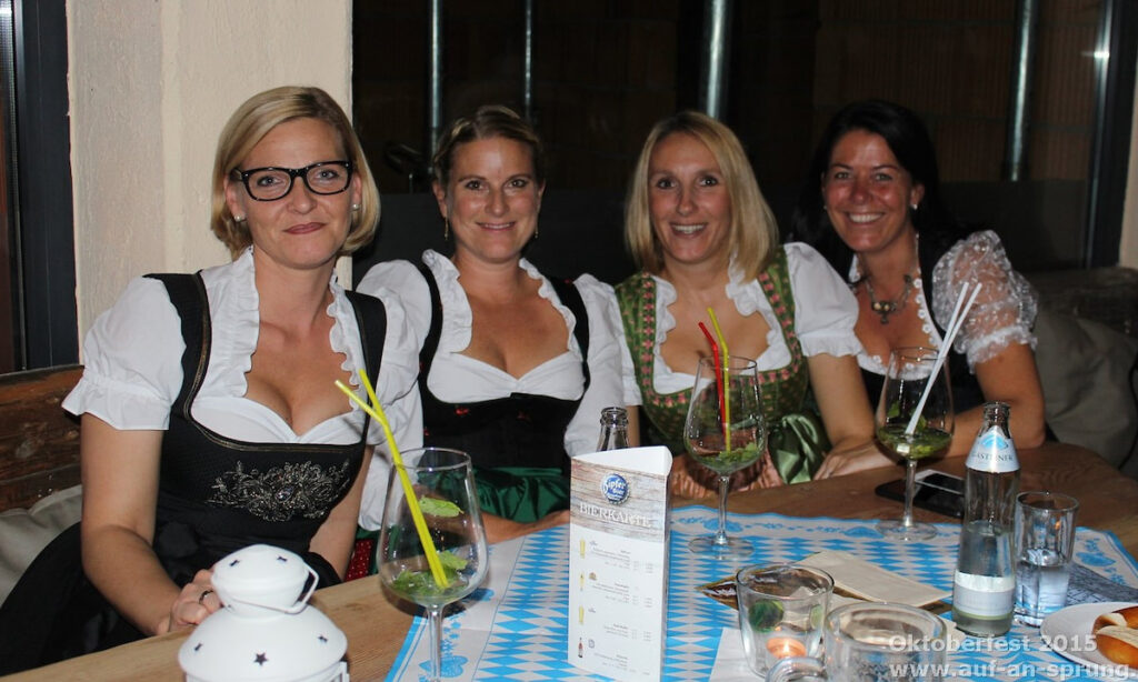 A group of women wearing dirndls at Oktoberfest