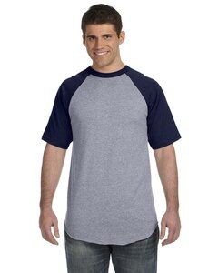 Augusta Sportswear 423 - Short Sleeve Baseball Jersey Athletic Heather/ Navy