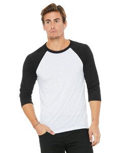 Bella+Canvas 3200 - Unisex Three-Quarter Sleeve Baseball Raglan White Fleck/ Charcoal Triblend