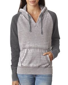 J. America 8926 - Ladies' Zen Fleece Raglan Sleeve Hooded Sweatshirt Cement/ Dark Smoke