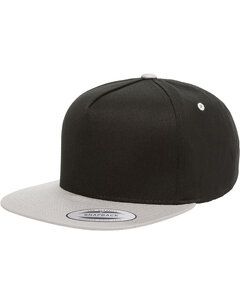 Yupoong 6007 - Five-Panel Flat Bill Cap Black/ Grey