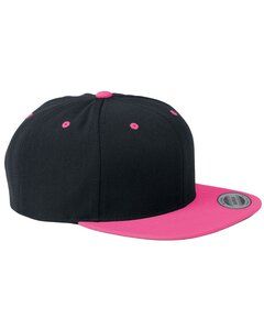 Yupoong 6089M - Wool Blend Flat Bill Snapback Cap Black/ Neon Pink