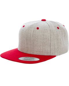 Yupoong 6089M - Wool Blend Flat Bill Snapback Cap Heather Grey/ Red