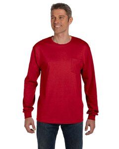 Hanes 5596 - Tagless® Long Sleeve T-Shirt with a Pocket Deep Red