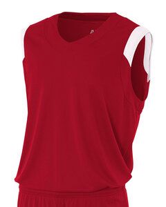 A4 N2340 - Adult Moisture Management V Neck Muscle Shirt Cardinal/White