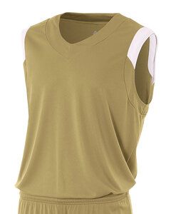 A4 N2340 - Adult Moisture Management V Neck Muscle Shirt Vegas Gold/White