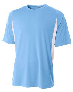 A4 N3181 - Men's Cooling Performance Color Blocked Shorts Sleeve Crew Shirt Light Blue/White