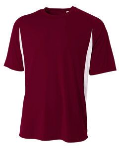 A4 NB3181 - Youth Cooling Performance Color Blocked Shorts Sleeve Crew Shirt Maroon/White