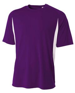 A4 NB3181 - Youth Cooling Performance Color Blocked Shorts Sleeve Crew Shirt Purple/White