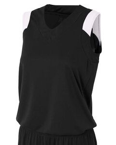 A4 NW2340 - Ladies Moisture Management V Neck Muscle Shirt Black/White