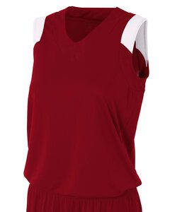 A4 NW2340 - Ladies Moisture Management V Neck Muscle Shirt Cardinal/White