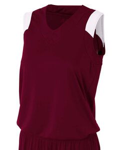 A4 NW2340 - Ladies Moisture Management V Neck Muscle Shirt Maroon/White