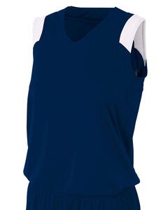 A4 NW2340 - Ladies Moisture Management V Neck Muscle Shirt Navy/White