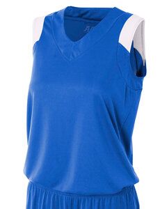 A4 NW2340 - Ladies Moisture Management V Neck Muscle Shirt Royal/White
