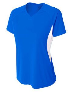 A4 NW3223 - Ladies Color Block Performance V-Neck Shirt Royal/White