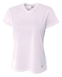 A4 NW3254 - Ladies Shorts Sleeve V-Neck Birds Eye Mesh T-Shirt White
