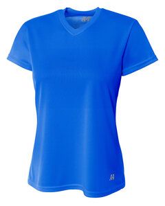 A4 NW3254 - Ladies Shorts Sleeve V-Neck Birds Eye Mesh T-Shirt Royal blue