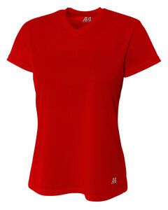A4 NW3254 - Ladies Shorts Sleeve V-Neck Birds Eye Mesh T-Shirt Scarlet