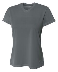 A4 NW3254 - Ladies Shorts Sleeve V-Neck Birds Eye Mesh T-Shirt Graphite