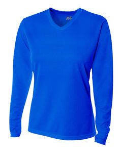 A4 NW3255 - Ladies Long Sleeve V-Neck Birds Eye Mesh T-Shirt Royal blue