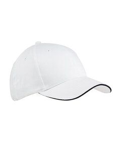 Big Accessories BX004 - 6-Panel Twill Sandwich Baseball Cap White/Navy