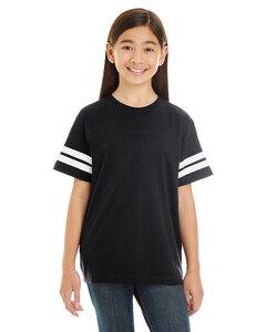 LAT 6137 - Youth Vintage Football T-Shirt Black Solid/ White