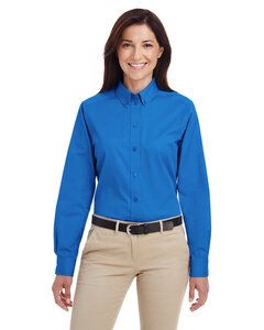 Harriton M581W - Ladies Foundation 100% Cotton Long Sleeve Twill Shirt with Teflon French Blue