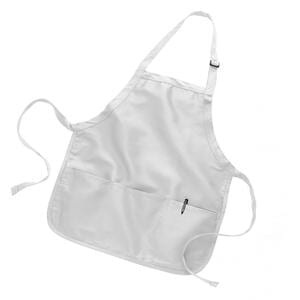 Q-Tees Q4250 - Medium Length Apron with 3 Compartment Pouch White