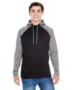 J. America JA8612 - Adult Cosmic Colorblock Pullover Hood Black/Charcoal Fleck