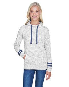 J. America JA8674 - Ladies' Melange Fleece Scuba Hood White/ Navy