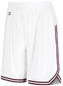 Holloway 224377 - Ladies Retro Basketball Shorts White/Maroon