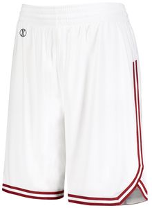 Holloway 224377 - Ladies Retro Basketball Shorts White/Scarlet