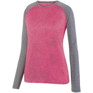 Augusta Sportswear 2817 - Ladies Kinergy Two Color Long Sleeve Raglan Tee Power Pink Heather/Graphite Heather