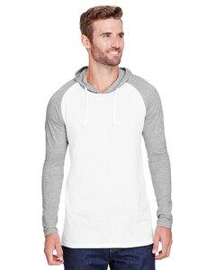 LAT LA6917 - LAT Men's Hooded Raglan Long Sleeve Fine Jersey Tee Blended Wht/ Vn Heather/ White