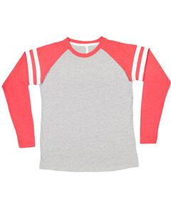 LAT LA6934 - LAT Men's Gameday Mash-Up Long Sleeve Vintage Fine Jersey Tee Vn Hthr/ Vn Red/ Blended White