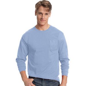 Hanes 5596 - Tagless® Long Sleeve T-Shirt with a Pocket Light Blue