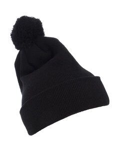 Yupoong 1501P - Cuffed Knit Beanie with Pom Pom Hat Black