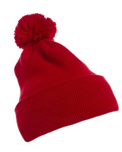 Yupoong 1501P - Cuffed Knit Beanie with Pom Pom Hat Red