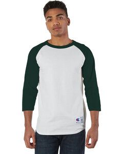 Champion T1397 - Adult Raglan T-Shirt White/Drk Green