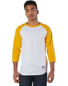 Champion T1397 - Adult Raglan T-Shirt White/C Gold