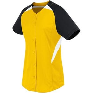 HighFive 312172 - Ladies Galaxy Full Button Jersey Athletic Gold/Black/White