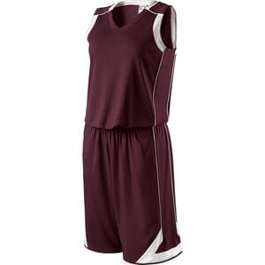 Holloway 224363 - Ladies Carthage Basketball Shorts Dark Maroon/White