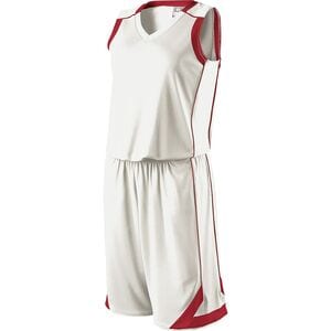 Holloway 224363 - Ladies Carthage Basketball Shorts White/Scarlet