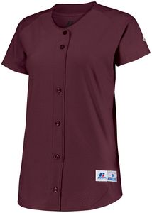 Russell 737VTX - Ladies Stretch Faux Button Jersey Maroon