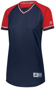 Russell R01X3X - Ladies Classic V Neck Jersey Navy/True Red/White