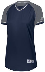 Russell R01X3X - Ladies Classic V Neck Jersey Navy/Steel/White