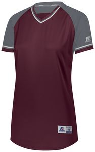 Russell R01X3X - Ladies Classic V Neck Jersey Maroon/Steel/White